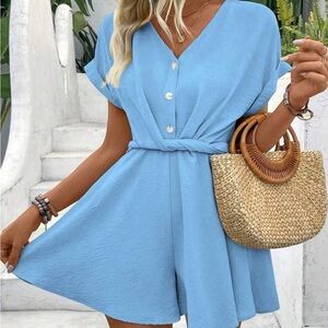 SHEIN Light Blue Button-Up Romper